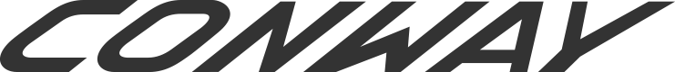 Zu sehen ist das Logo der Marke Conway mit schwarzem Schriftzug in klaren, fetten Großbuchstaben.