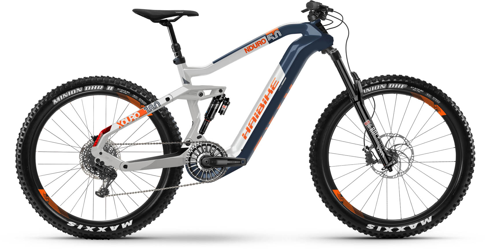 Haibike XDURO Nduro 5.0 FLYON i630Wh blau/weiß/orange 2019