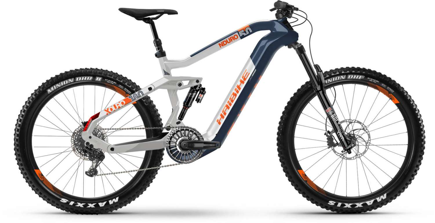 Haibike XDURO Nduro 5.0 FLYON i630Wh blau/weiß/orange 2019